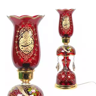 شمعدان برقی با شعار فاطمه الزهرا و یا رقیه خاتون بنت الحسین علیهماالسلام رنگ قرمز ارتفاع 50 سانتی متر